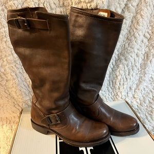 Frye Womens Veronica Slouch Belted Motorcycle Tall Boots Knee High Size 8